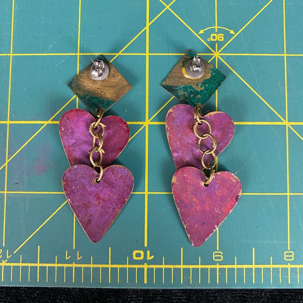 Metal Multi-Colored Heart Dangle Pierced Earrings - Picture 3 of 3